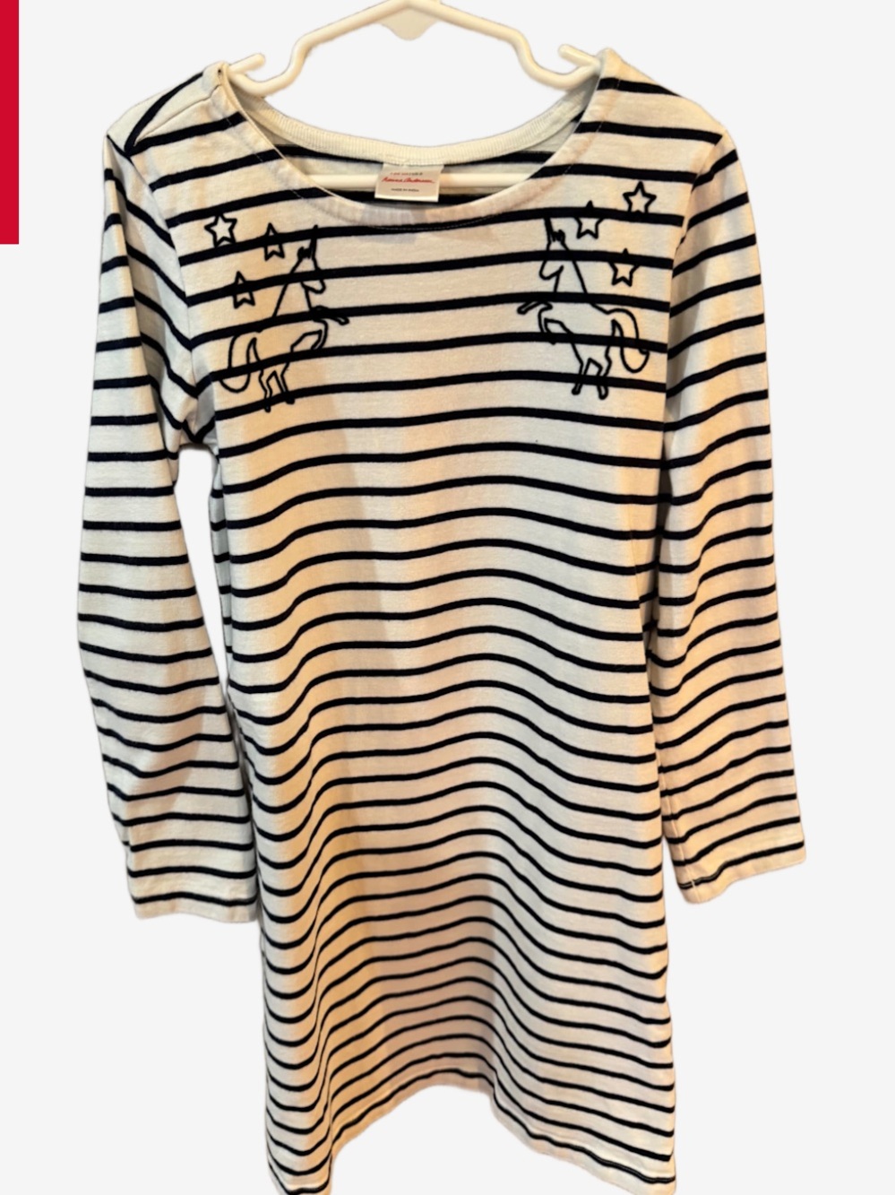 Hanna Andersson Striped Unicorn Embroidered Long Sleeve Cotton Dress 8